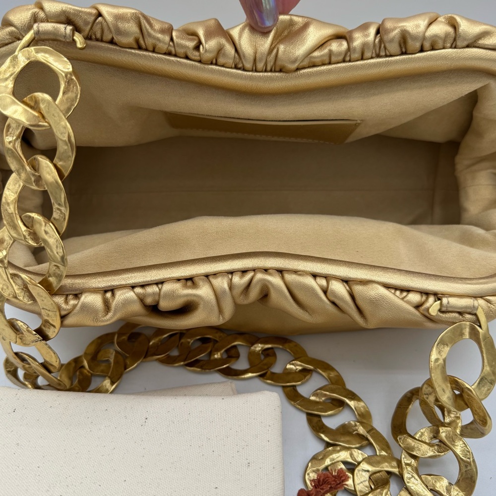 NEW Cult Gaia Dulce Ruched Leather Convertible Bag in Brass Gold - Picture 4 of 5